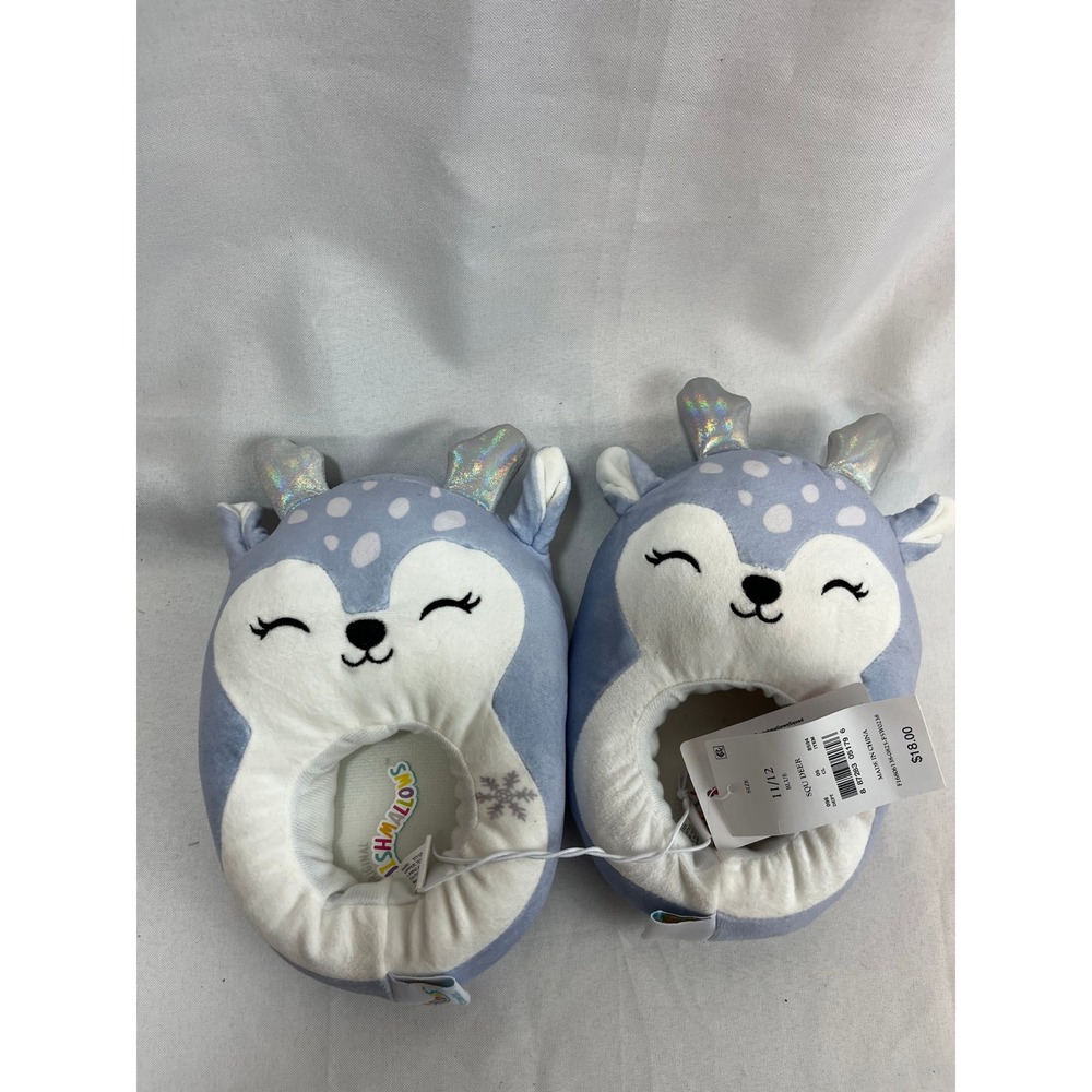 Squishmallows Blue‎ Deer Plush Slippers Iridescent Antlers Size 11/12 NWT